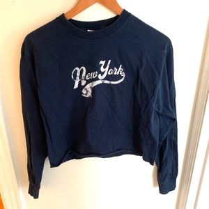 New York vintage cropped long sleeve navy shirt